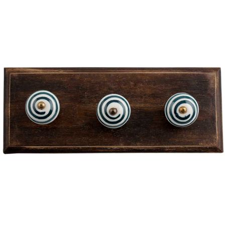 Cream Forest Green Strip Wooden Hooks